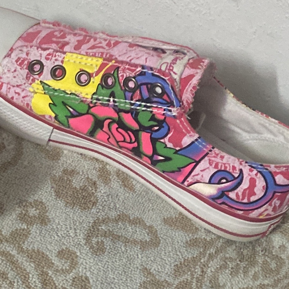 Ed Hardy low slip-on sneakers sz6+💀cap💚🧡Almay Goddess Gloss - Picture 5 of 17